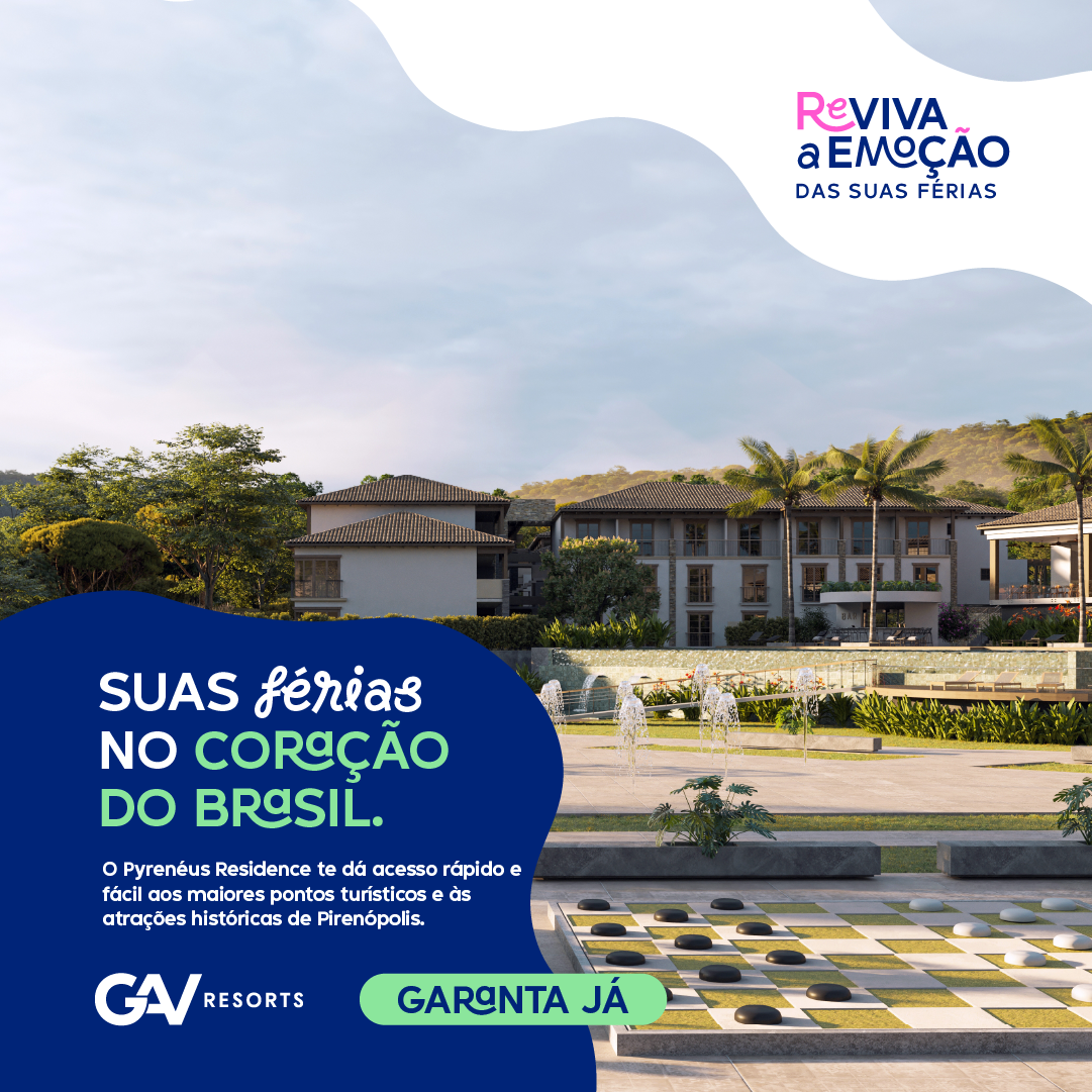 Uma faixa azul com a imagem de um playground em um parque.