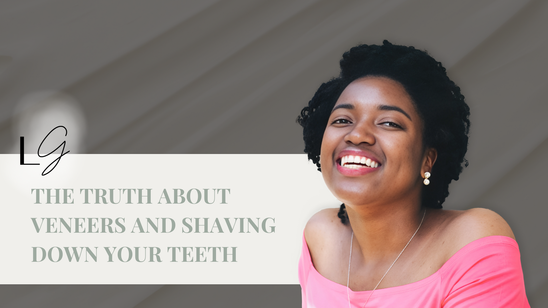 A woman in a pink off the shoulder top is smiling.