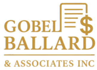 Logo for Gobel Ballard & Associates Inc, gold text and graphic of a dollar sign attached to a document.