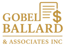 Logo for Gobel Ballard & Associates Inc, gold text and graphic of a dollar sign attached to a document.
