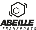 Logo d'Abeille Transports présentant une icône hexagonale au-dessus du texte noir « ABEILLE » et « TRANSPORTS ».