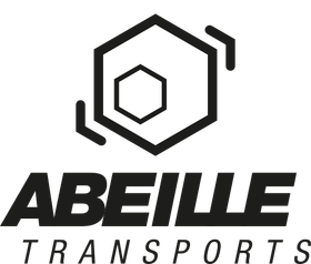 Un logo pour « ABEILLE TRANSPORTS » présentant une icône hexagonale noire avec un hexagone intérieur plus petit au-dessus du nom de l'entreprise.
