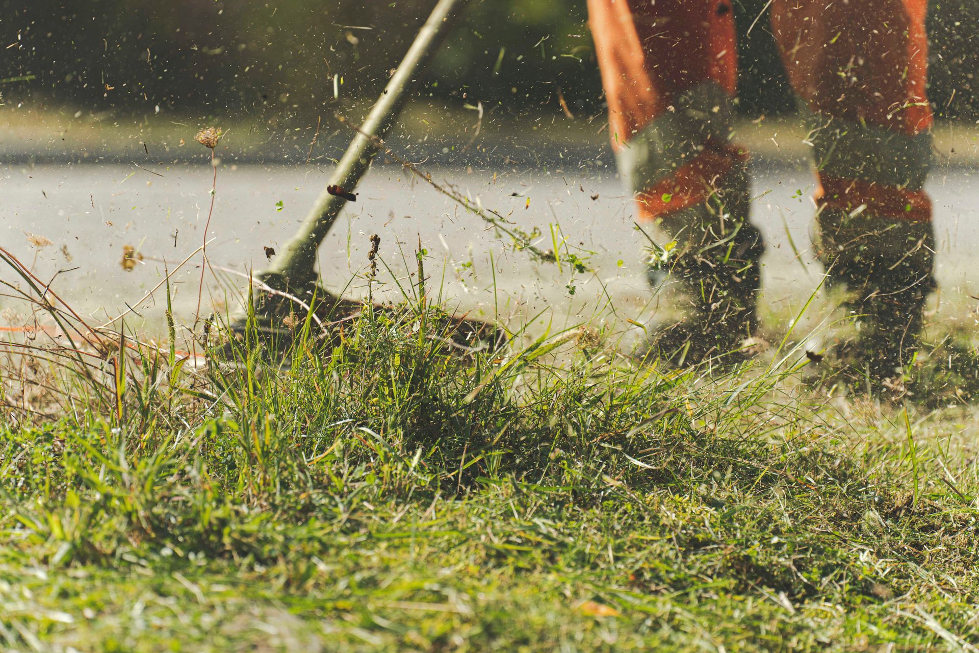 Young Girl Mowing Green Grass Lawn With Push Mower — Block Mowing & Slashing in Eaglehawk, VIC