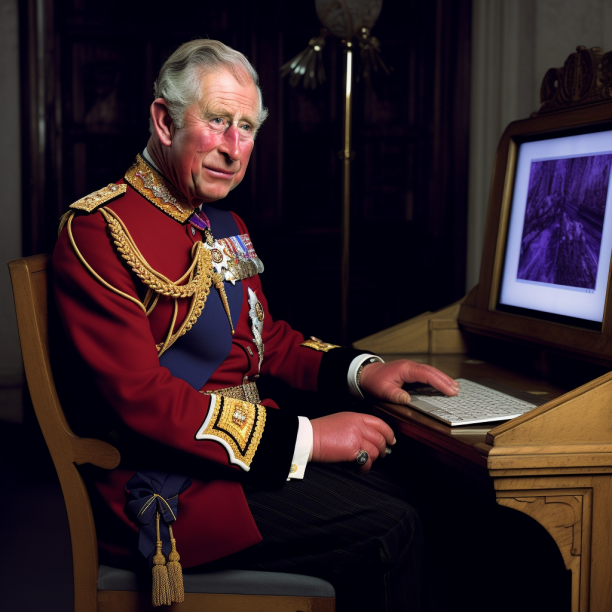 King Charles on a computer