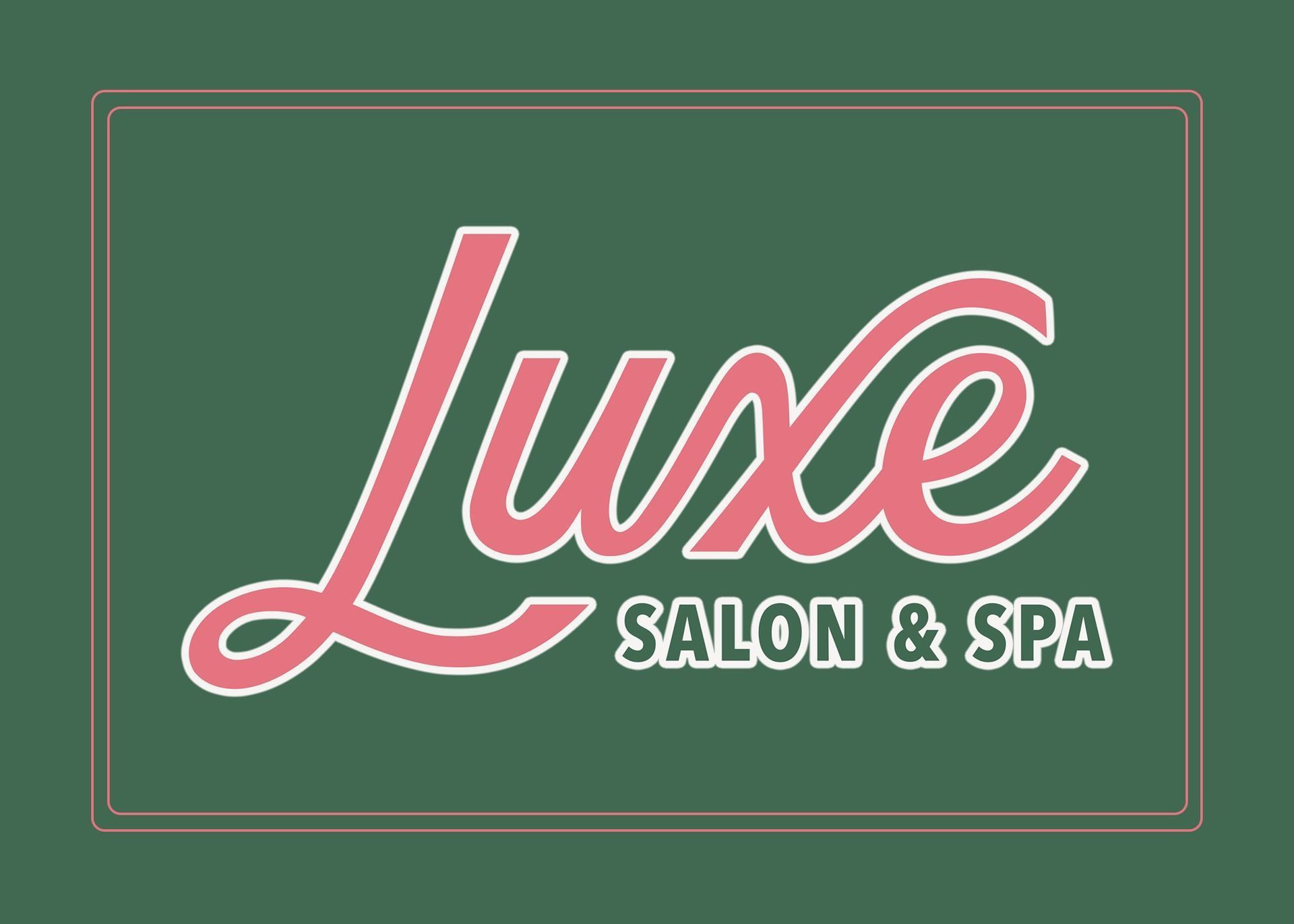 Luxe salon and spa logo on a green background
