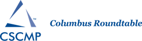 The columbus roundtable logo is blue and white