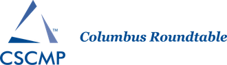 The columbus roundtable logo is blue and white