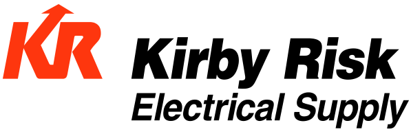The logo for kirby risk electrical supply is red and black.
