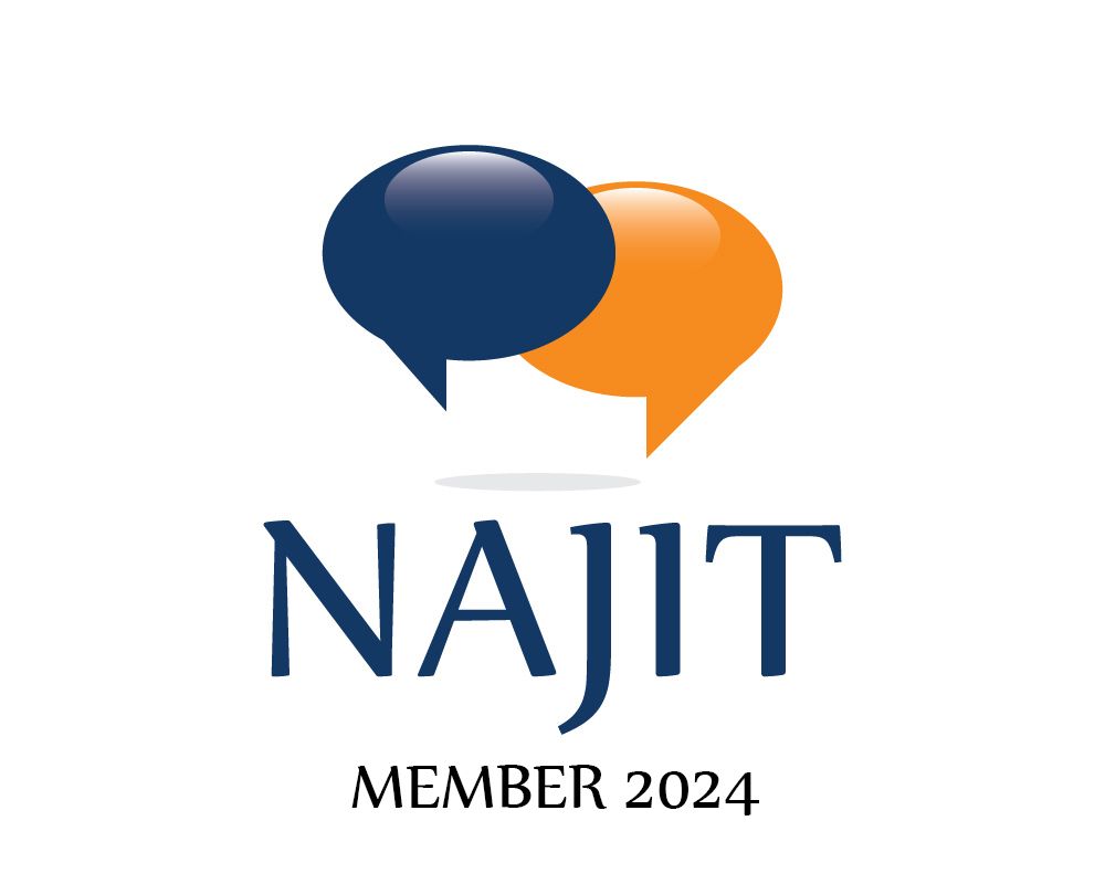 A logo for najit member 2024 with two speech bubbles