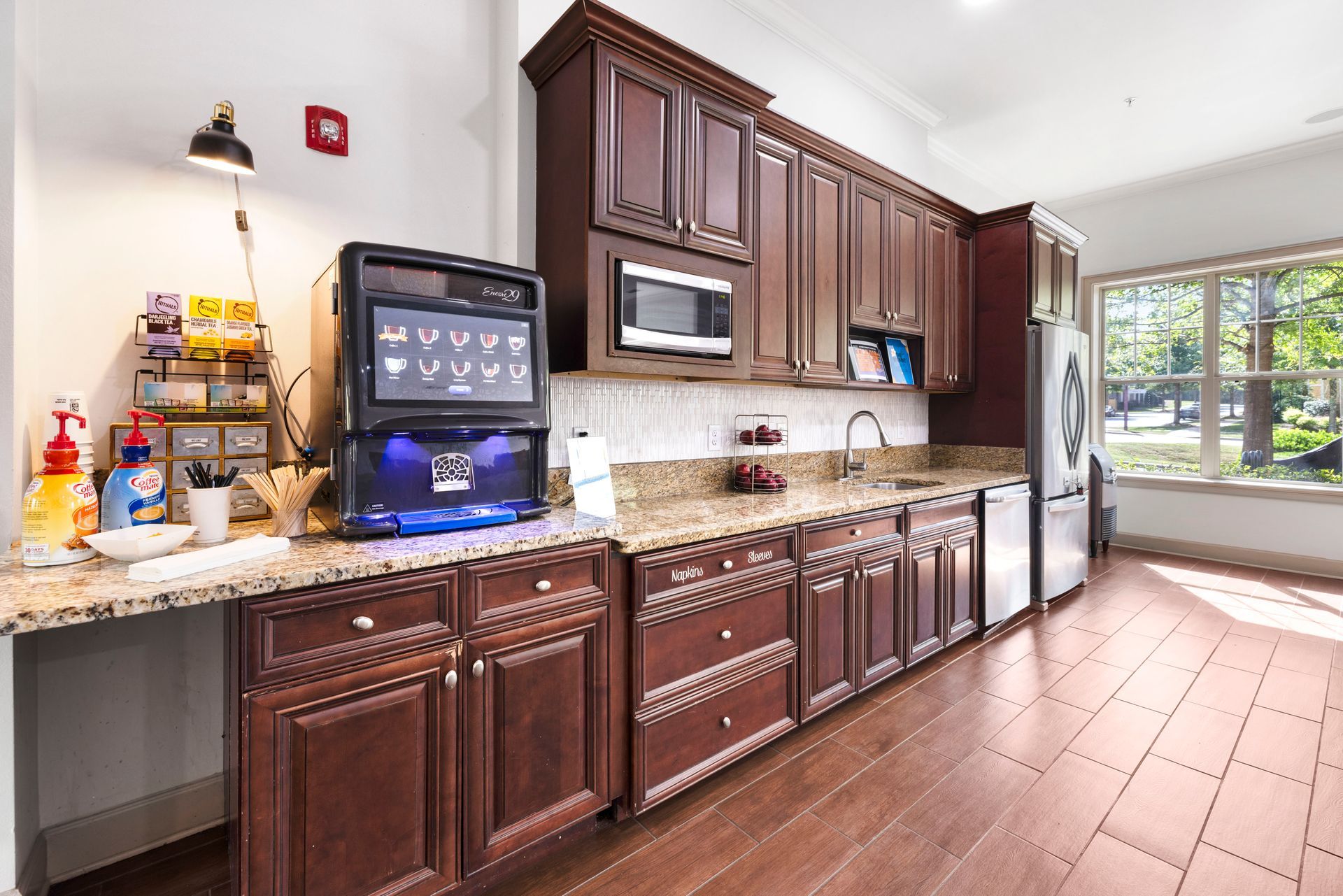 Community kitchen at Silver Collection at Waterford in Huntersville, NC.