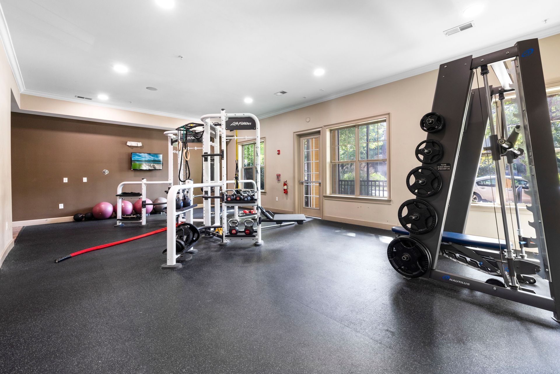 Fitness center at Silver Collection at Waterford in Huntersville, NC.