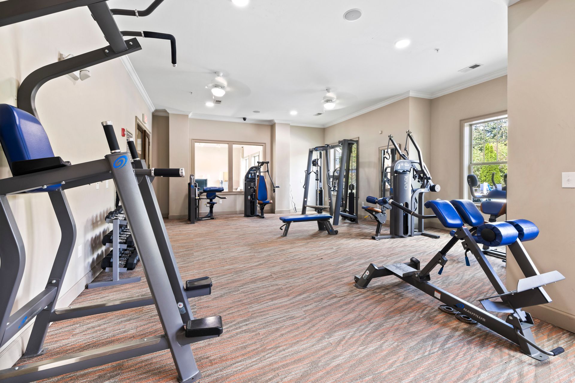 Fitness center at Silver Collection at Waterford in Huntersville, NC.
