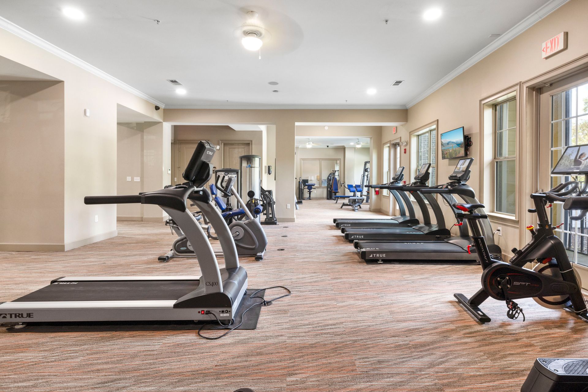 Fitness center at Silver Collection at Waterford in Huntersville, NC.