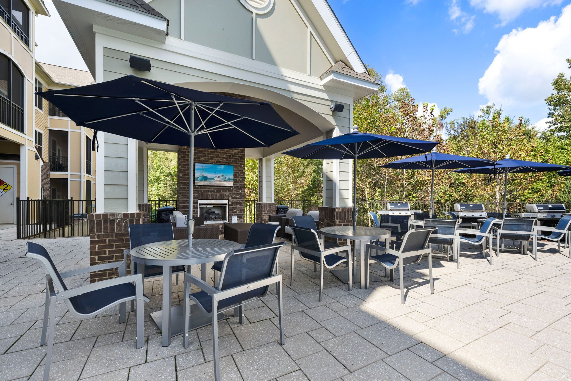 Poolside patio at Silver Collection at Waterford in Huntersville, NC.
