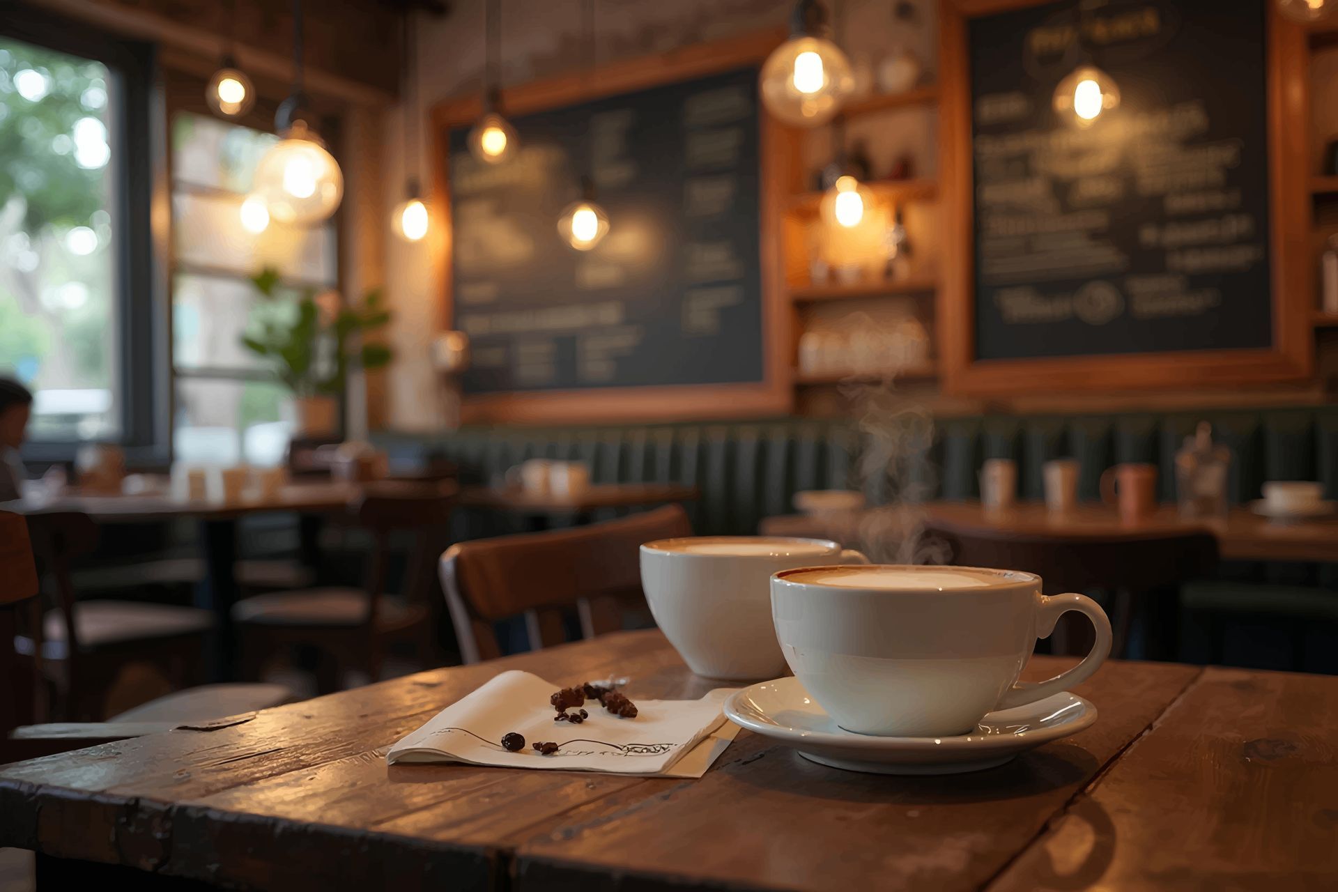 Modern home exterior at dusk, with pool, deck, dining area, and outdoor fireplace.