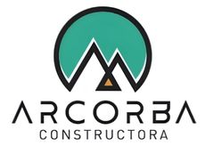 Un logotipo para una empresa de construcción con una montaña en el medio de un círculo.