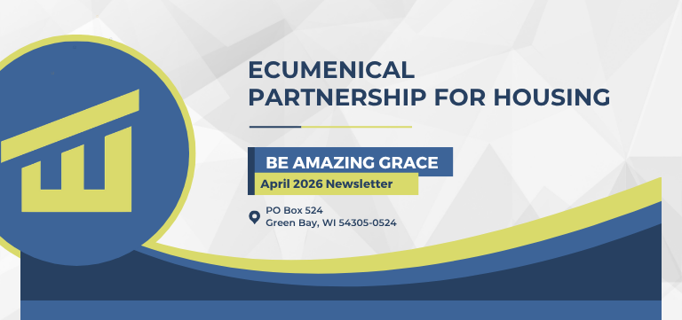 Logo for Ecumenical Partnership for Housing, with blue and yellow design.