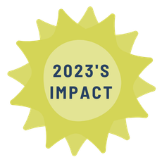 A yellow sun with the words `` 2023 's impact '' written inside of it.