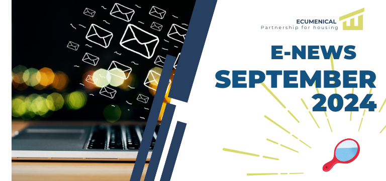 A poster for e-news September 2024 with a laptop in the background