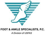Logo for Foot & Ankle Specialists, P.C. featuring a winged foot within a teal and white triangle.