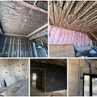 A collage of pictures of a house under construction.