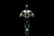 Gold Oscar statue, arms crossed in front, against a black background.