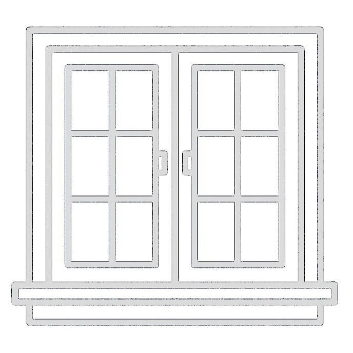 Doppia finestra con più vetri e davanzale.