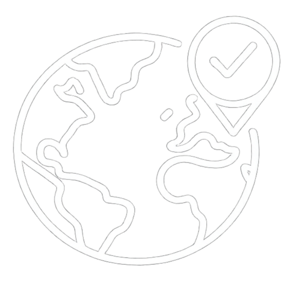 Icona del globo con un segnaposto e un segno di spunta.