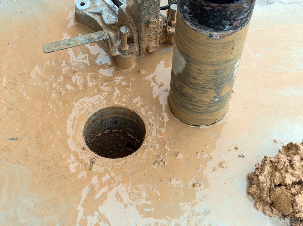 A hole in the ground is being drilled by a machine.