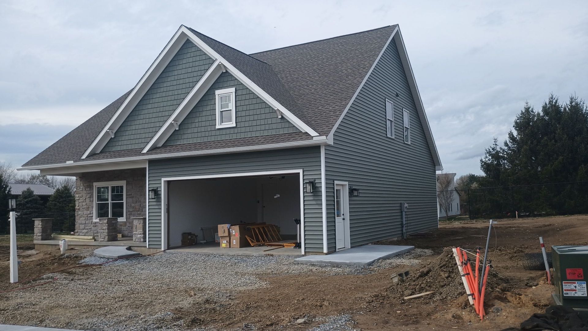 A house with a garage that is being built