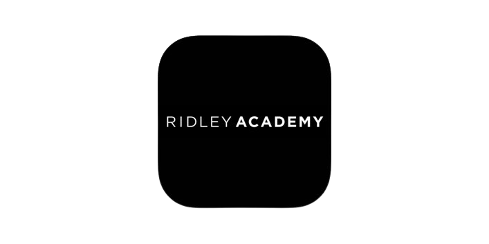 The logo for ridley academy is a black square on a white background.
