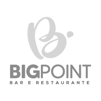 Um logotipo em preto e branco para um restaurante chamado bigpoint bar e restaurante.