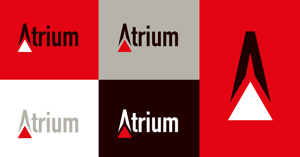 Um logotipo trium é mostrado em cores diferentes