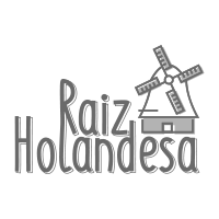 Um logotipo em preto e branco para a raiz holandesa com um moinho de vento.