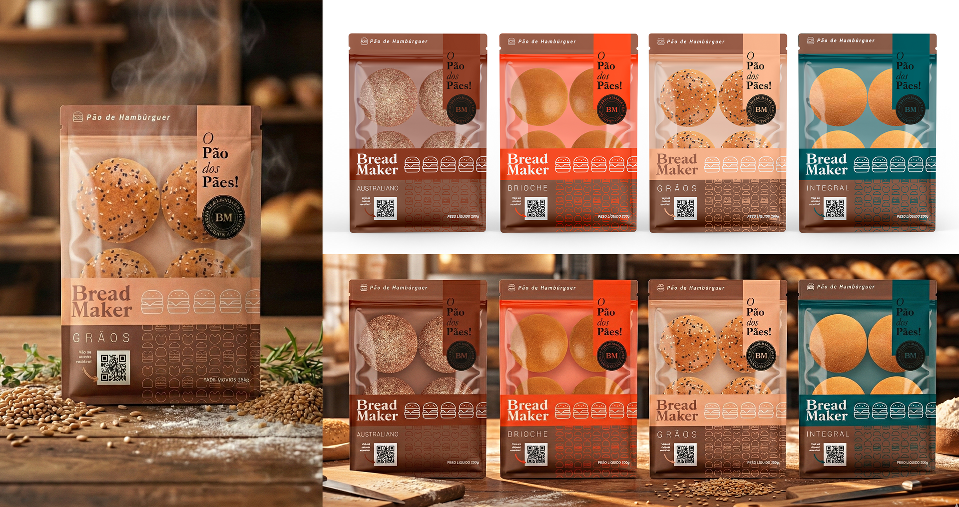 Um homem está comendo um hambúrguer em uma colagem de fotos.