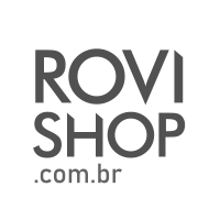 O logotipo da rovi shop.com.br é preto e branco.