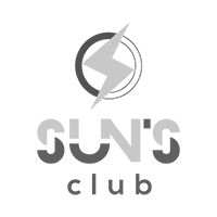 Um logotipo preto e branco para o clube Sun com um raio no meio.