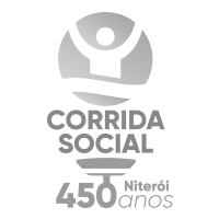 A black and white logo for corrida social niterói 450 anos.