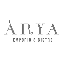 Um logotipo para o arya emporio & bistro em um fundo branco.