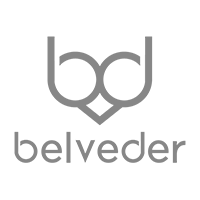 Um logotipo para uma empresa chamada Belvedere com um coração no meio.