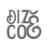 Um logotipo preto e branco para dizo coe em um fundo branco.