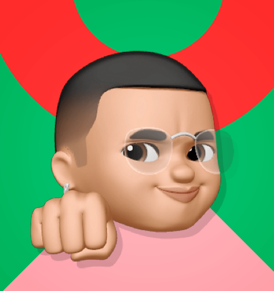 Um homem de desenho animado com óculos está apontando o punho para a câmera.