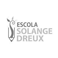 O logotipo da escola solange droux tem um lápis com folhas.