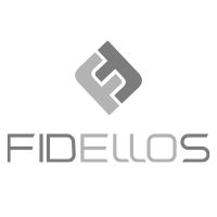 Um logotipo em preto e branco para a fidellos, uma empresa.