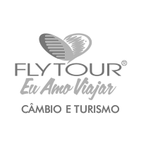 A black and white logo for flytour eu amo viajar cambio e turismo.