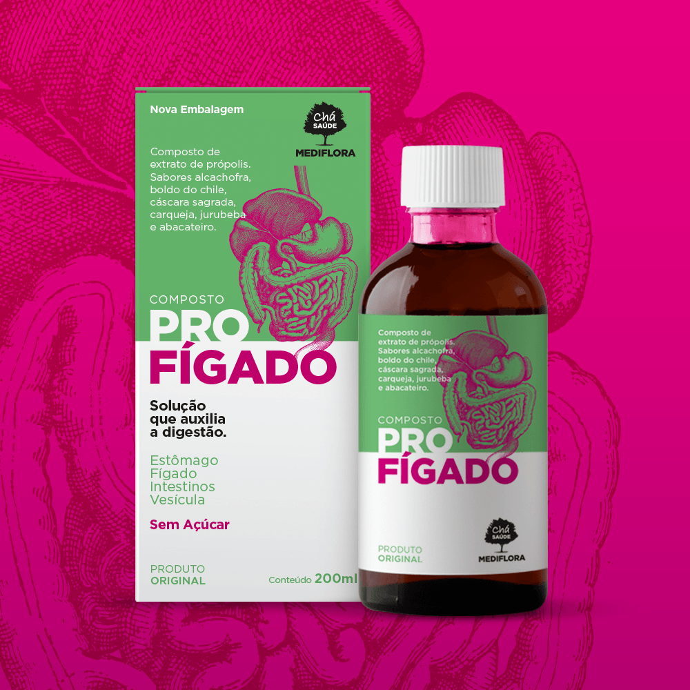 A bottle of pro figado sits next to its box