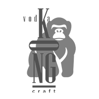 Um logotipo preto e branco de um gorila segurando uma garrafa de vodca.