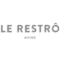 Um logotipo em preto e branco para um restaurante chamado le restro bistro.
