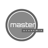 Um logotipo em preto e branco para a academia master.