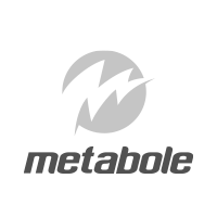 Um logotipo preto e branco para metabolie com um raio em um círculo.